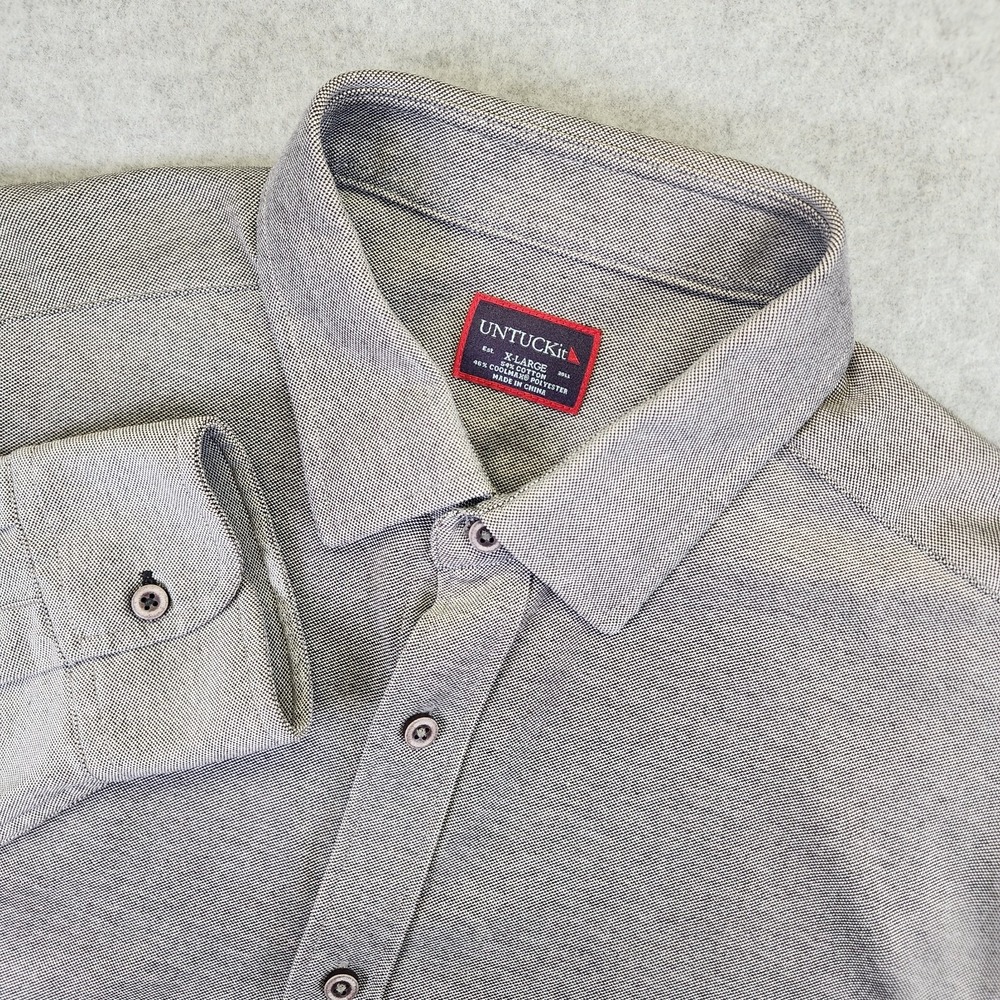 UNTUCKit Coolmax Button‎ Long Sleeve Shirt Mens XL Gray Stretch Maximin Grunhaus